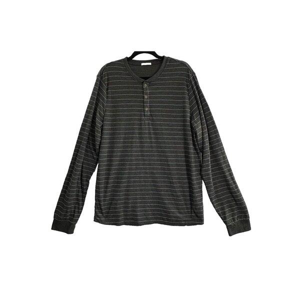 MARINE LAYER Men Layer Augusta Dbl Knit Henley Sz XL Gray Pullover Stripe 40-13 - Picture 1 of 9